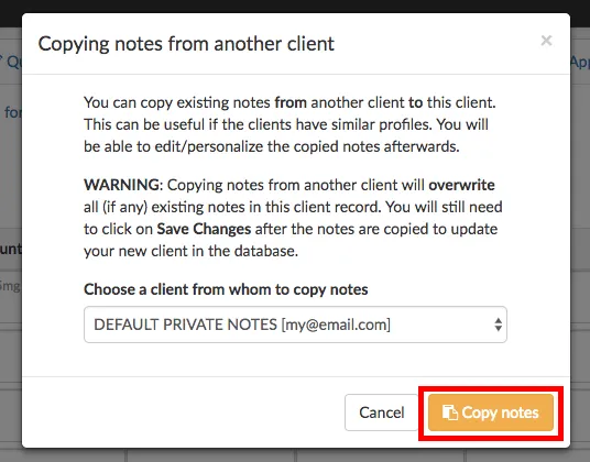 copy notes from default